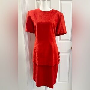 Classic Red Short-Sleeve Layered Dress
